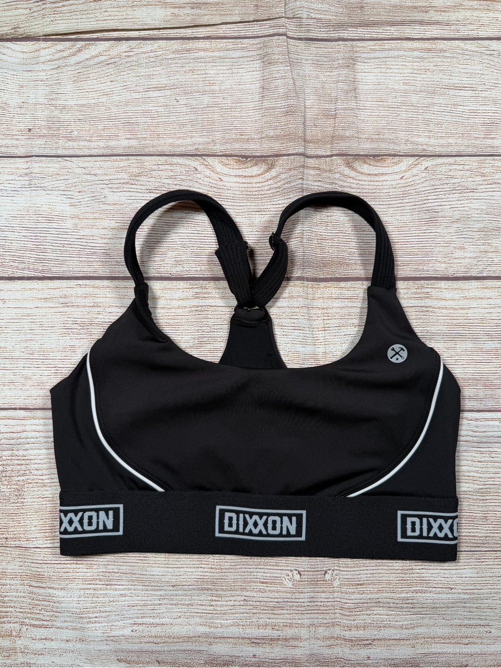 DIXXON Black Sports Bra with White Piping and Logos